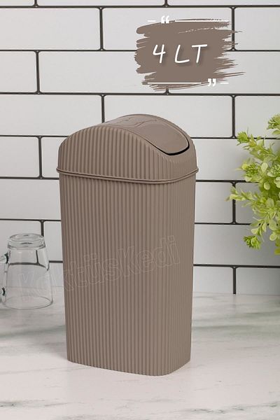 KaktüsKedi Κάδος απορριμμάτων 4 Lt Slim Counter Top - Κουζίνα, Τουαλέτα, Επιτραπέζιος Μίνι Κάδος Απορριμμάτων - Καφέ
