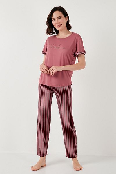 Lela Crew Neck Soft Textured Pajamas Set - PYJAMAS SET6097605