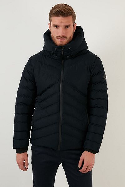 Buratti Slim Fit Hooded Stand Collar Winter Coat with Pockets Men's Coat 6274909