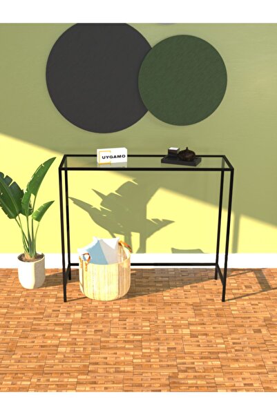 UYGAMO Fumo Metal Dresuar Dekoratif Kahve Köşesi Konsol Siyah Şeffaf Camlı