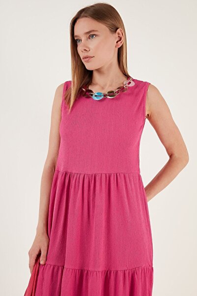 Lela Kolye Detaylı Rahat Kesim Kolsuz Midi Elbise Elbise 5865099