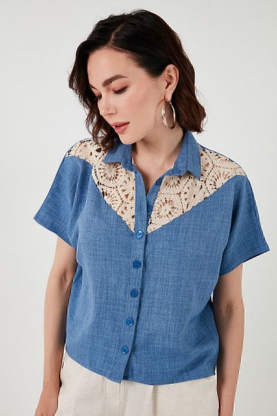 Lela Cămașă cu mânecă scurtă, cu corp relaxat, cu dantelă CAMISA5865764