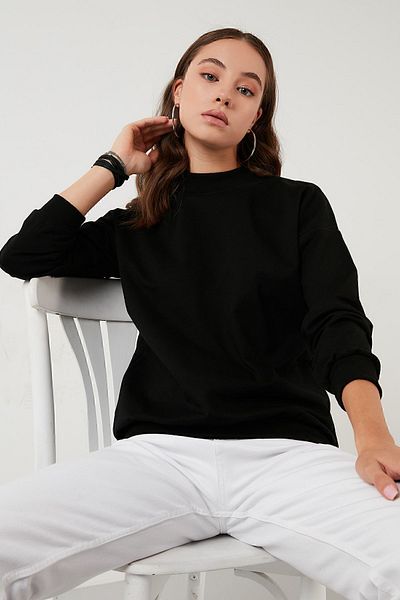 Lela Stand Collar Basic Cotton Knitted Sweat - 5863323