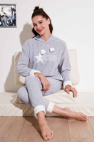 Lela Set de pijamale din lână cu glugă, cu model, cu croiala normală SET PJAMA 6571004