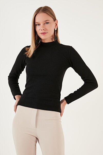 Lela Pulover slim cu coaste, flexibil, cu jumătate de gât țesut 5865344