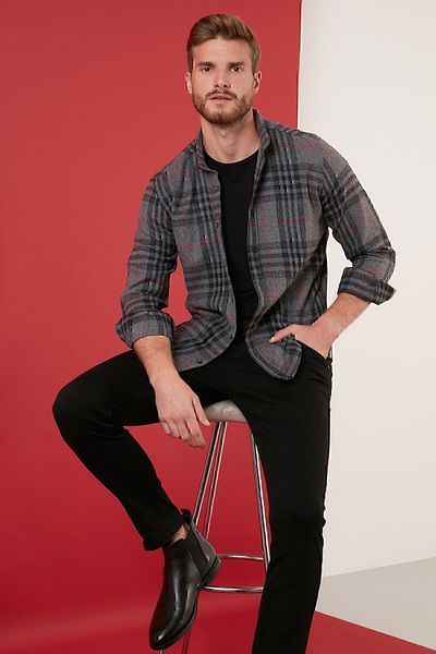 Buratti Καρό μακρυμάνικο Slim Fit Χειμερινό πουκάμισο Ανδρικό πουκάμισο Cf21w112844