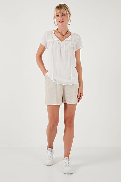 Lela Bağlamalı Yaka Kısa Kollu Regular Fit Bluz  BLUZ 5865641