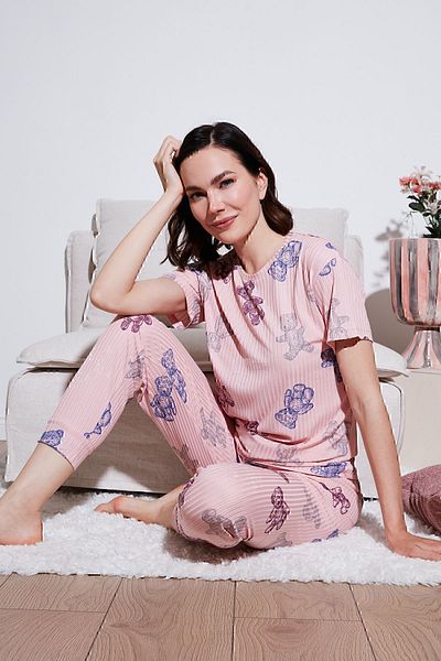 Lela Regular Fit Short Sleeve Pajamas Set - PYJAMAS SET65740104