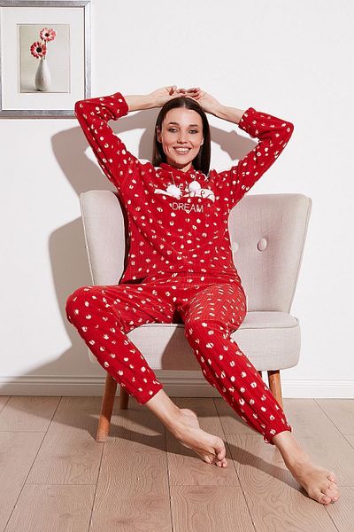 Lela Patterned Regular Fit Hooded Fleece Pajama Set PAJAMA SET 6571001