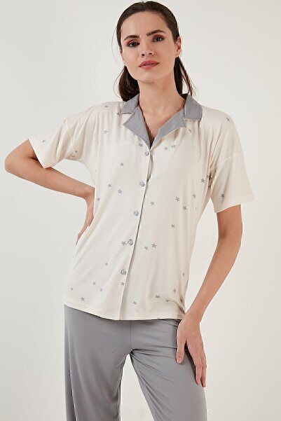 Lela Σετ πιτζάμες με κοντό μανίκι ελαστικό πουκάμισο με γιακά υφαντό σετ πιτζάμες 6097515