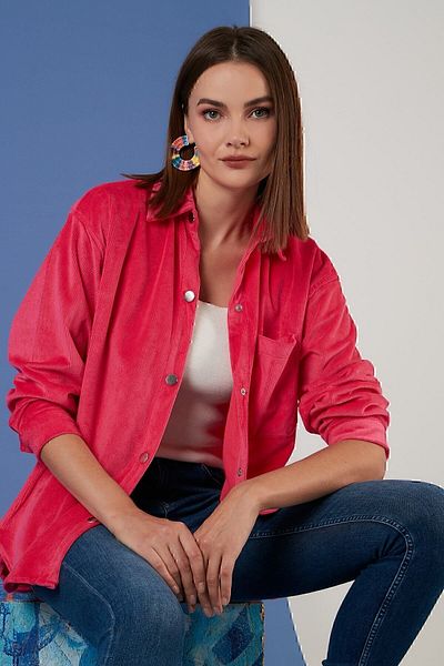 Lela Oversize βελούδινο πουκάμισο με τσέπες Γυναικείο πουκάμισο 42190504