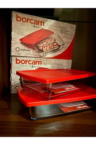 Paşabahçe Borcam Storage Container 1320 Cc 2 Pieces Advantage Package with Red Lid