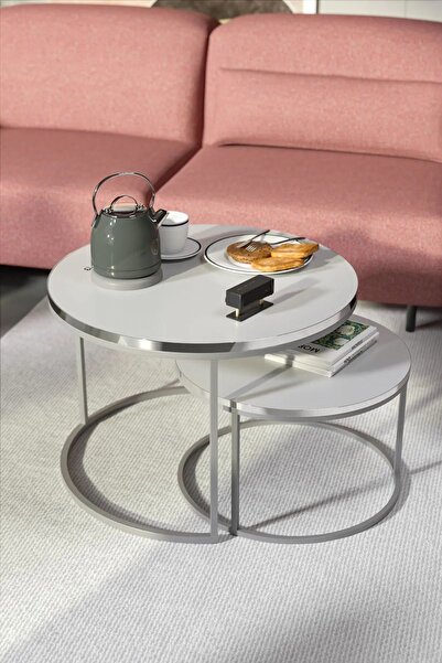 Reyo Orta Sehpa İkili Gümüş Lux Special Beyaz