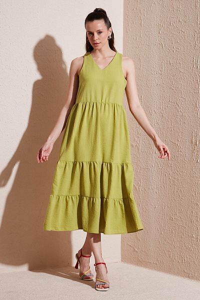 Lela V-Neck Flounce Relaxed Fit Midi Dress - DRESS 611EL011