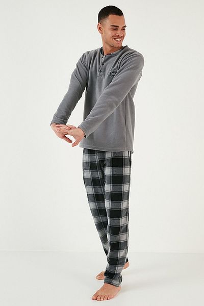 Buratti men's winter Fleece Pajama Set - Plaid, Crew Neck, Regular Fit 609610013 w4