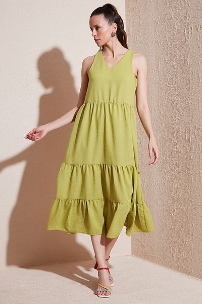 Lela V-Neck Flounce Relaxed Fit Midi Dress - DRESS 611EL011
