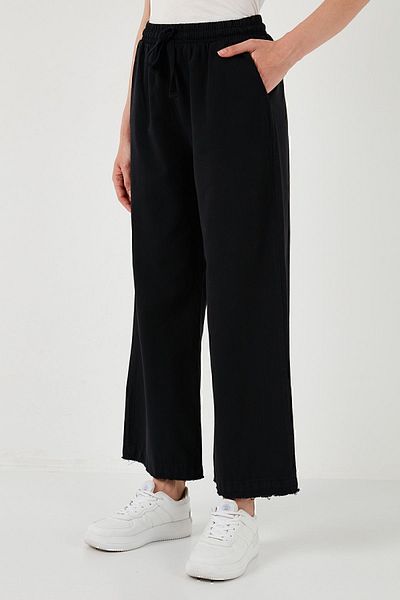 Lela Wide Leg Cotton Regular Fit Pants with High Waist and Pockets - 668Yp4