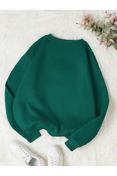 MODARİCH Brooklyn Ny Oversize Printed Χοντρό Χειμερινό Φούτερ - Nefti Green, Crew Neck