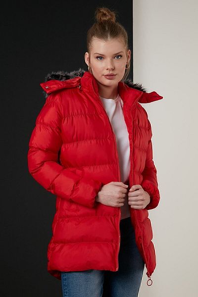 Lela Feather Collar Removable Hooded Pocket Puffer Coat 5769000
