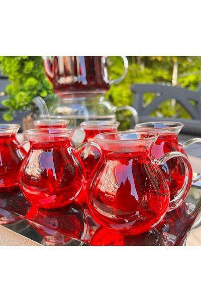 bidünyaürün BİDNYA Arbitrary Ala Borosilicate Glass Tea Cup with Handle 220ml Cup