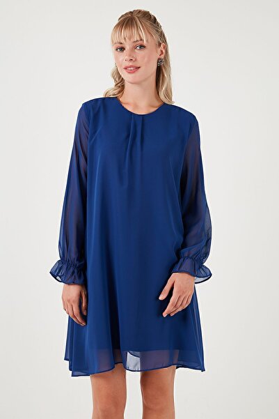 Lela Bisiklet Yaka Uzun Kollu Şifon Elbise  ELBİSE 611EL303