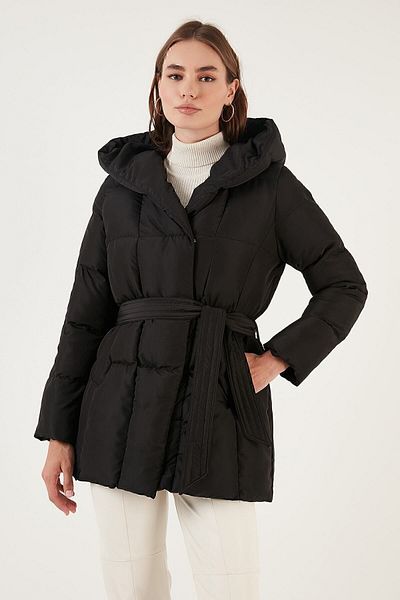 Lela Pocketed Belted Hooded Regular Fit Winter Puffer Coat 55650154