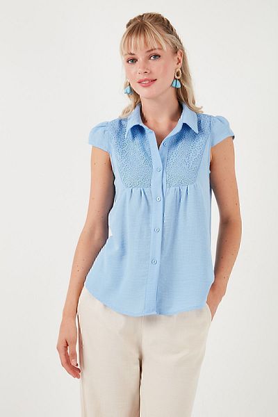 Lela Cămașă cu mânecă scurtă, cu detaliu din dantelă, cu mânecă scurtă - CAMISA 611GO0215