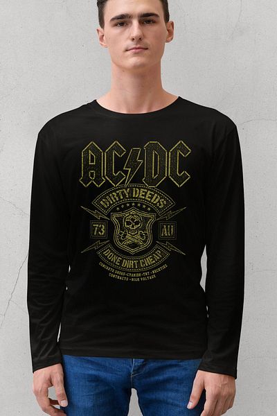 ROCKANDROLL Tricou pentru bărbați Snowy Acdcc Black Crew Neck cu mânecă lungă