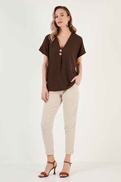 Lela Блуза с V-образно деколте с копчета BLUZ5865567