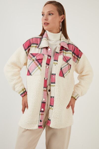 Lela Оверсайз картатий з кишенями штучне хутро зимовий сорочковий піджак Сорочковий піджак 42190477