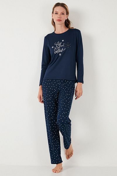 Lela Patterned Crew Neck Regular Fit Pajama Set - 65719102