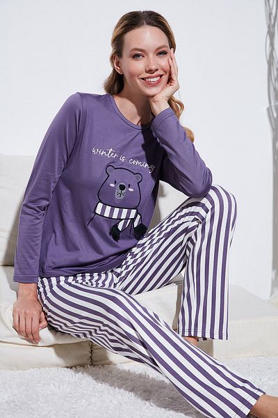 Lela Patterned Crew Neck Regular Fit Pajama Set - 65719102