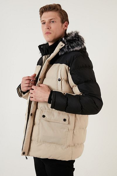 Buratti Slim Fit Removable Faux Fur Hooded Puffer Coat Men's Coat 5760076