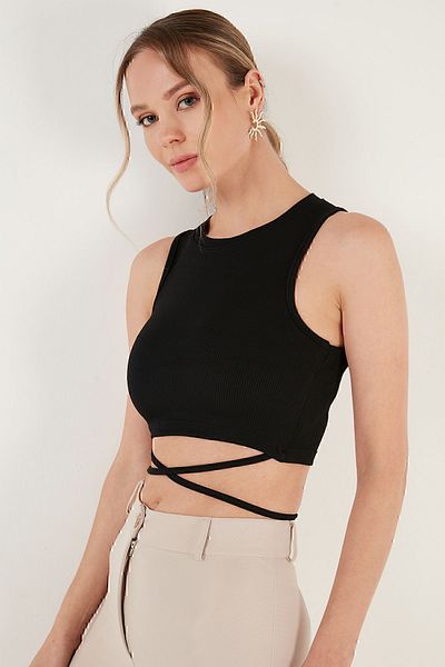 Lela Corded Cross Tie Detailed Crop Tank Top5865586