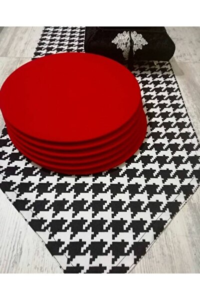 Dream Home Aslıdreamhome Amerikan&servis, Kaz Ayagi Siyah Runner, 6'li Kirmiz...