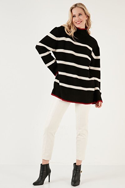 Lela Pulover tricotat cu mâneci largi, cu gât țesut în dungi PULL 4615144