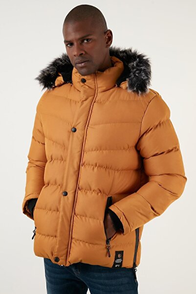 Buratti Ανδρικό παλτό με βελούδινη επένδυση από ψεύτικη γούνα με αποσπώμενη κουκούλα 5761080   Β