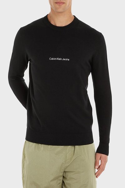 Calvin Klein Logolu Bisiklet Yaka Pamuklu Regular Fit Kazak J30J324328BEH Erk...