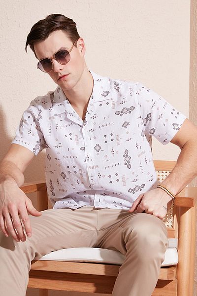 Buratti Cotton Regular Fit Apache Collar Short Sleeve Shirt Men's SHIRT CF24S117509