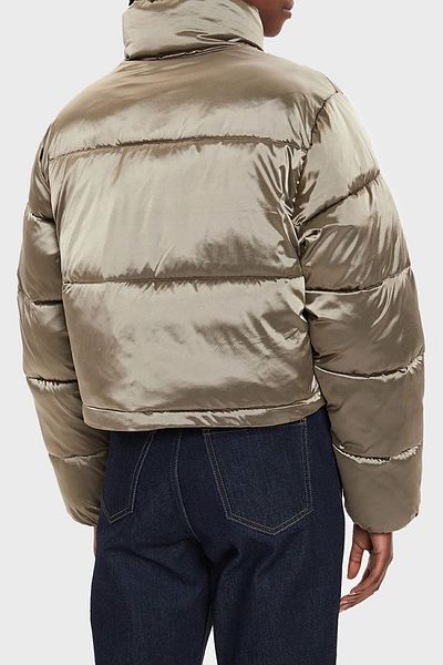 Calvin Klein Glossy Satin Crop Puffer Jacket - with Logo, J20J 224124 Pav