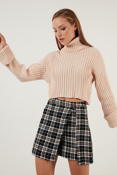 Lela Pulover oversize cu gât țesut cu nervuri tricotaje crop pulover 63622118