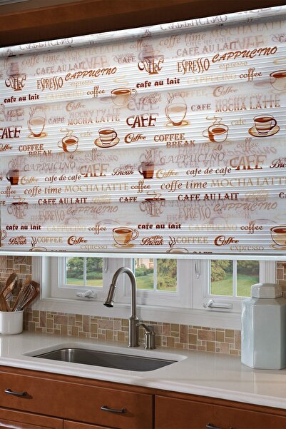 Naza Zebra Stor Perde Cappucino Kahve Mutfak Perdesi