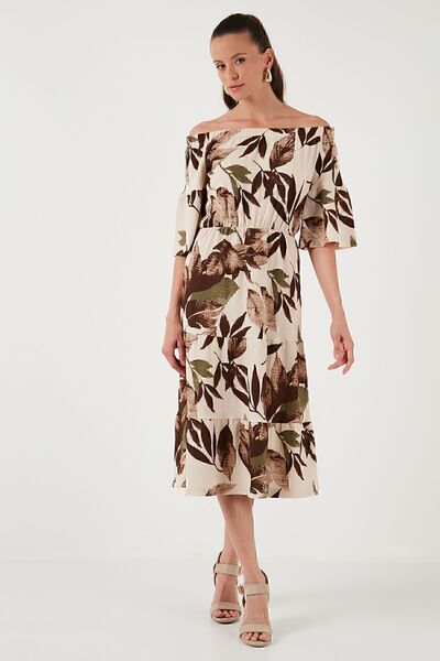 Lela Μίντι φόρεμα με μοτίβο με γιακά Carmen - 5865053