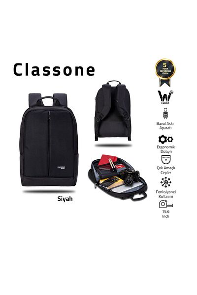 Classone St-zs200 15.6 بوصة Wtx Pro كمبيوتر محمول من القماش المقاوم للماء، حقيبة ظهر للكمبيوتر المحمول - أسود