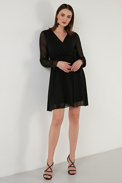 Lela Γυναικείο φόρεμα με διπλό στήθος με δέσιμο με λεπτομέρεια από σιφόν