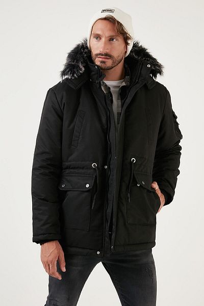 Buratti Removable Hooded Men's Coat with Feather Collar 571717