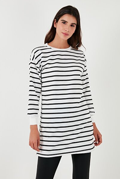 Lela Modest ριγέ βαμβακερή κανονική εφαρμογή τουνίκ με λαιμόκοψη 5865784