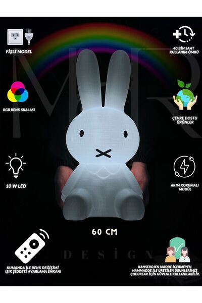 MİFFY TAVŞAN 60 CM GECE LAMBASI RGB FİŞLİ KUMANDALI (Abajur)