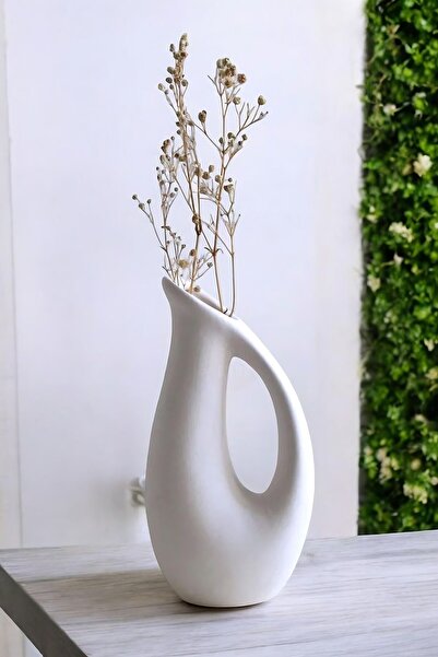 tambana Beyaz Dekoratif Vazo Obje Ev Dekorasyon Masa Üstü Dekor Vazo Model 35