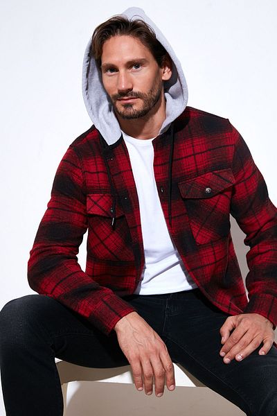 Buratti Plaid Double Pocket Hooded Lumberjack Shirt Men's Shirt Cf22w2650
